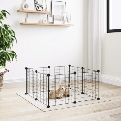 8-Panel Pet Cage Black 35x35cm Steel