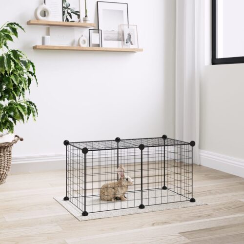 8-Panel Pet Cage Black 35x35cm Steel