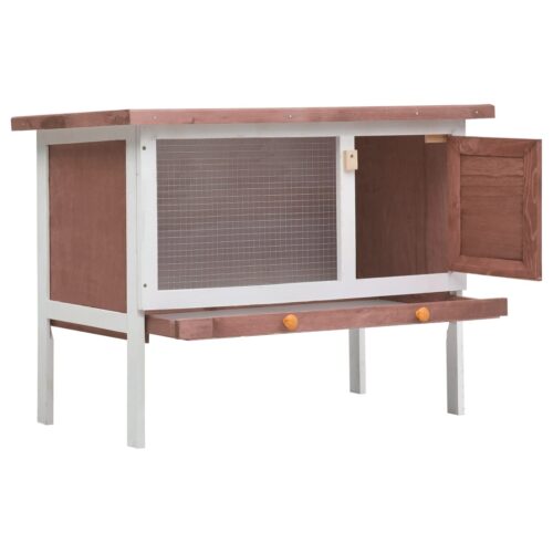 Outdoor Rabbit Hutch 1 Layer Brown Wood - Image 2