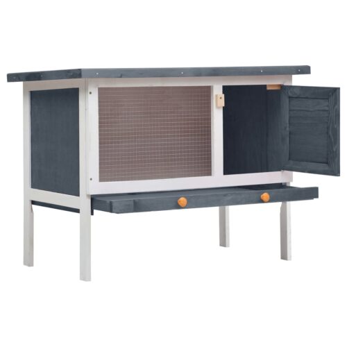 Outdoor Rabbit Hutch 1 Layer Grey Wood - Image 2