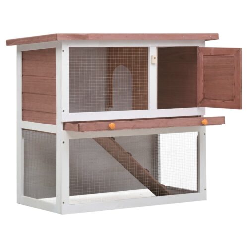 Outdoor Rabbit Hutch 1 Door Brown Wood - Image 2
