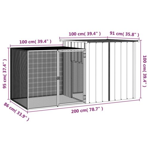 Rabbit Cage Grey 200x91x100cm Galvanised Steel - Image 5