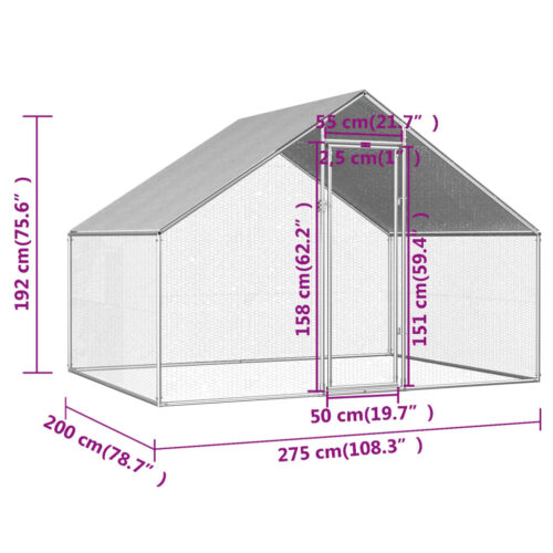 Outdoor Chicken Cage 2.75x2x1.92mGalvanised Steel - Image 6