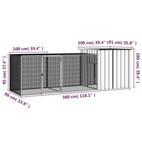 Chicken Cage Anthracite 300x91x100cm Galvanised Steel - Image 5