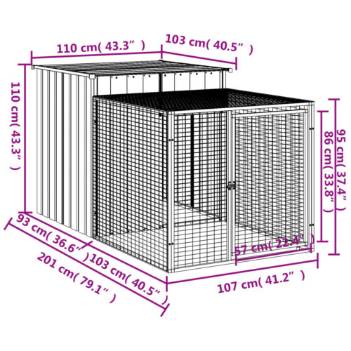 Chicken Cage with Run Anthracite 110x201x110cm Galvanised Steel - Image 5