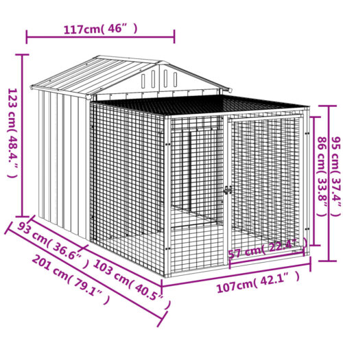 Chicken Cage with Run Anthracite 117x201x123cm Galvanised Steel - Image 5