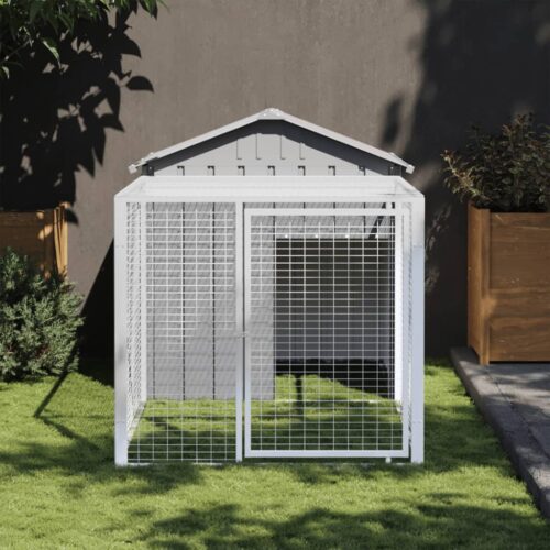 Chicken Cage with Run Light Grey 117x201x123cm Galvanised Steel - Image 6