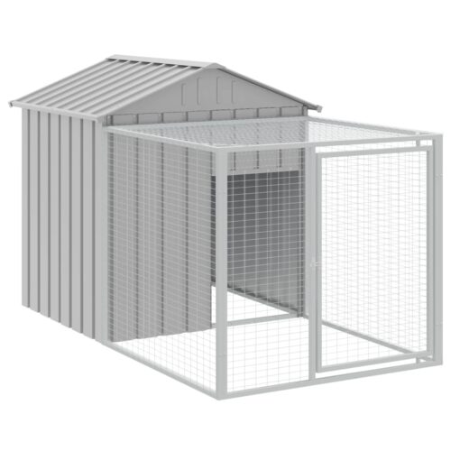 Chicken Cage with Run Light Grey 117x201x123cm Galvanised Steel