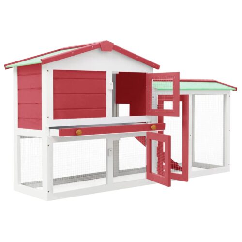 Outdoor Large Rabbit Hutch Red White 145x45x84cm Wood - Image 2