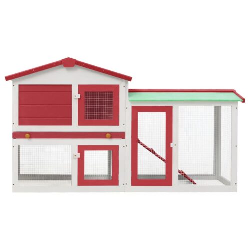 Outdoor Large Rabbit Hutch Red White 145x45x84cm Wood - Image 3