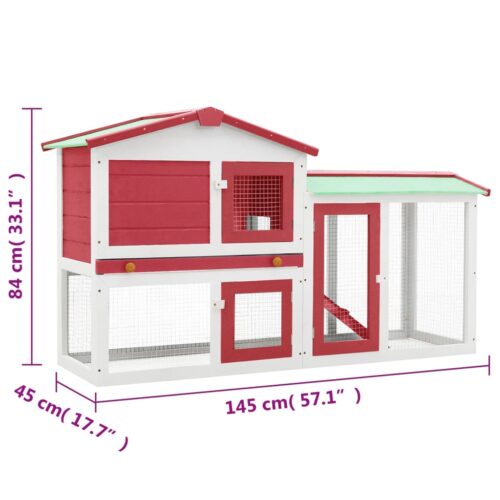 Outdoor Large Rabbit Hutch Red White 145x45x84cm Wood - Image 6