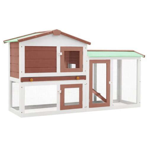 Outdoor Large Rabbit Hutch Brown White 145x45x84cm Wood
