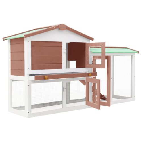Outdoor Large Rabbit Hutch Brown White 145x45x84cm Wood - Image 2
