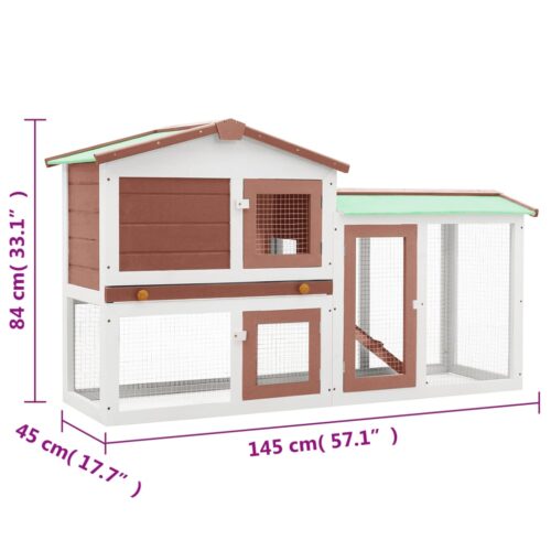 Outdoor Large Rabbit Hutch Brown White 145x45x84cm Wood - Image 6