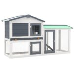 Outdoor Large Rabbit Hutch Grey White 145x45x84cm Wood
