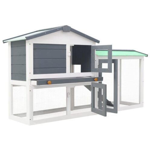 Outdoor Large Rabbit Hutch Grey White 145x45x84cm Wood - Image 2