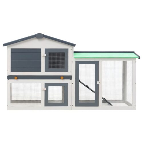 Outdoor Large Rabbit Hutch Grey White 145x45x84cm Wood - Image 3