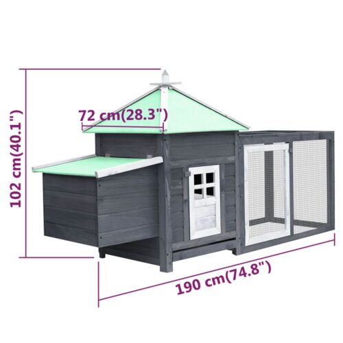 Chicken Coop with Nest Box Grey 190x72x102cm Solid Firwood - Image 6