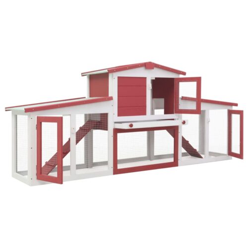 Outdoor Large Rabbit Hutch Red White 201x45x85cm Wood - Image 2