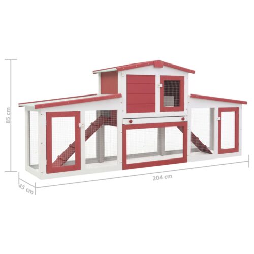 Outdoor Large Rabbit Hutch Red White 201x45x85cm Wood - Image 7