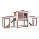Outdoor Large Rabbit Hutch Brown White 201x45x85cm Wood