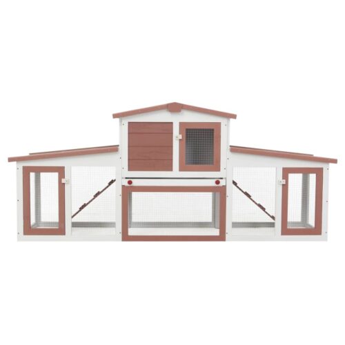 Outdoor Large Rabbit Hutch Brown White 201x45x85cm Wood - Image 3