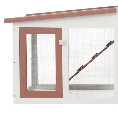 Outdoor Large Rabbit Hutch Brown White 201x45x85cm Wood - Image 4