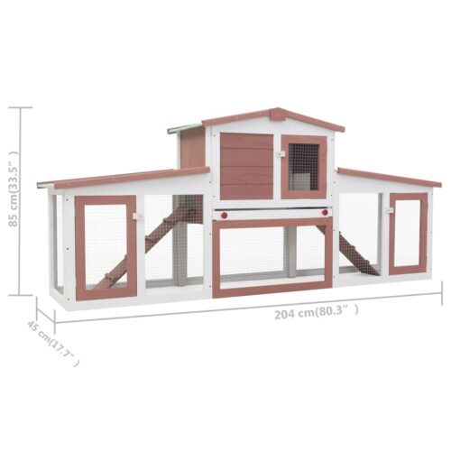 Outdoor Large Rabbit Hutch Brown White 201x45x85cm Wood - Image 7