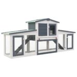Outdoor Large Rabbit Hutch Grey White 201x45x85cm Wood