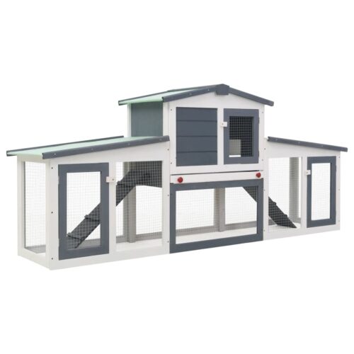 Outdoor Large Rabbit Hutch Grey White 201x45x85cm Wood
