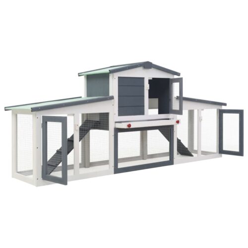 Outdoor Large Rabbit Hutch Grey White 201x45x85cm Wood - Image 2