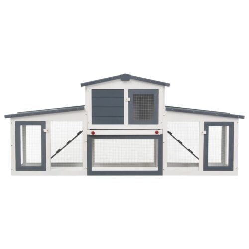 Outdoor Large Rabbit Hutch Grey White 201x45x85cm Wood - Image 3