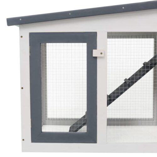 Outdoor Large Rabbit Hutch Grey White 201x45x85cm Wood - Image 4