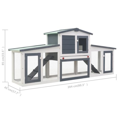 Outdoor Large Rabbit Hutch Grey White 201x45x85cm Wood - Image 7