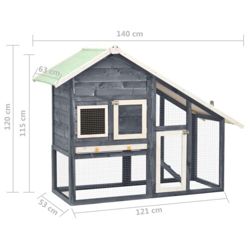 Rabbit Hutch Grey White 140x63x120cm Solid Firwood - Image 11