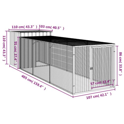 Chicken Cage with Run Anthracite 110x405x110cm Galvanised Steel - Image 8