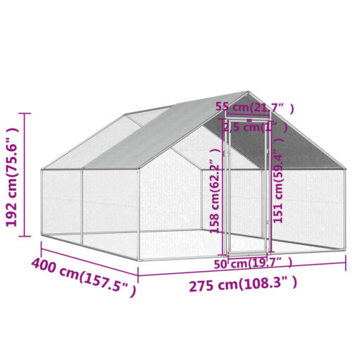 Outdoor Chicken Cage 2.75x4x1.92mGalvanised Steel - Image 6