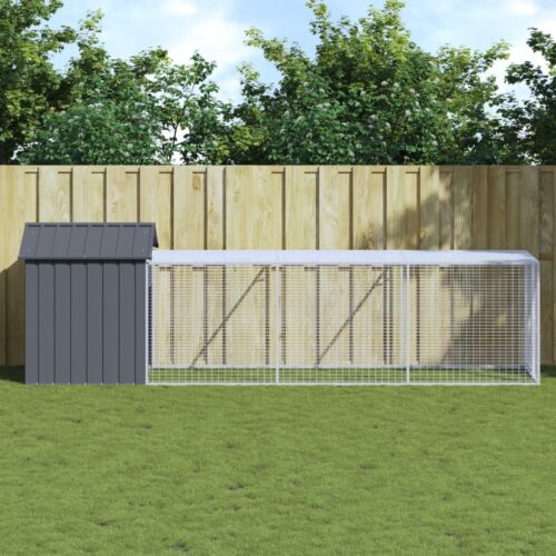 Chicken Cage with Run Anthracite 117x405x123cm Galvanised Steel - Image 9