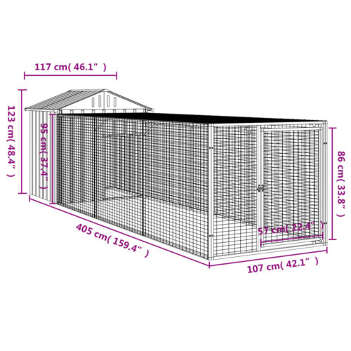 Chicken Cage with Run Anthracite 117x405x123cm Galvanised Steel - Image 8