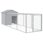 Chicken Cage with Run Light Grey 117x405x123cm Galvanised Steel