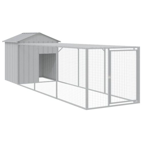 Chicken Cage with Run Light Grey 117x405x123cm Galvanised Steel