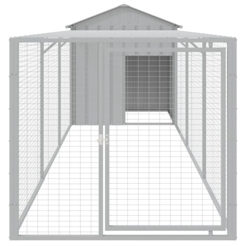 Chicken Cage with Run Light Grey 117x405x123cm Galvanised Steel - Image 3