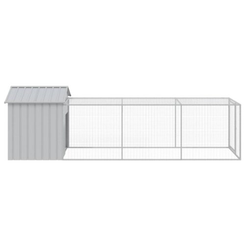 Chicken Cage with Run Light Grey 117x405x123cm Galvanised Steel - Image 4