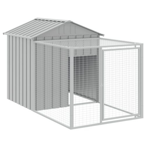 Chicken Cage with Run Light Grey 117x405x123cm Galvanised Steel - Image 6
