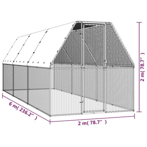 Outdoor Chicken Cage 2x6x2mGalvanised Steel - Image 5