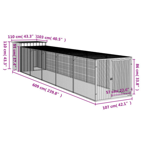 Chicken Cage with Run Anthracite 110x609x110cm Galvanised Steel - Image 8
