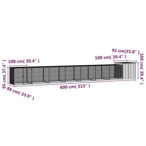Chicken Cage Grey 800x91x100cm Galvanised Steel - Image 5