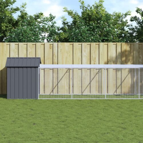 Chicken Cage with Run Anthracite 117x609x123cm Galvanised Steel - Image 9