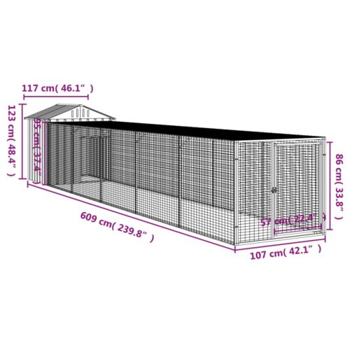 Chicken Cage with Run Anthracite 117x609x123cm Galvanised Steel - Image 8
