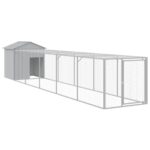 Chicken Cage with Run Light Grey 117x609x123cm Galvanised Steel